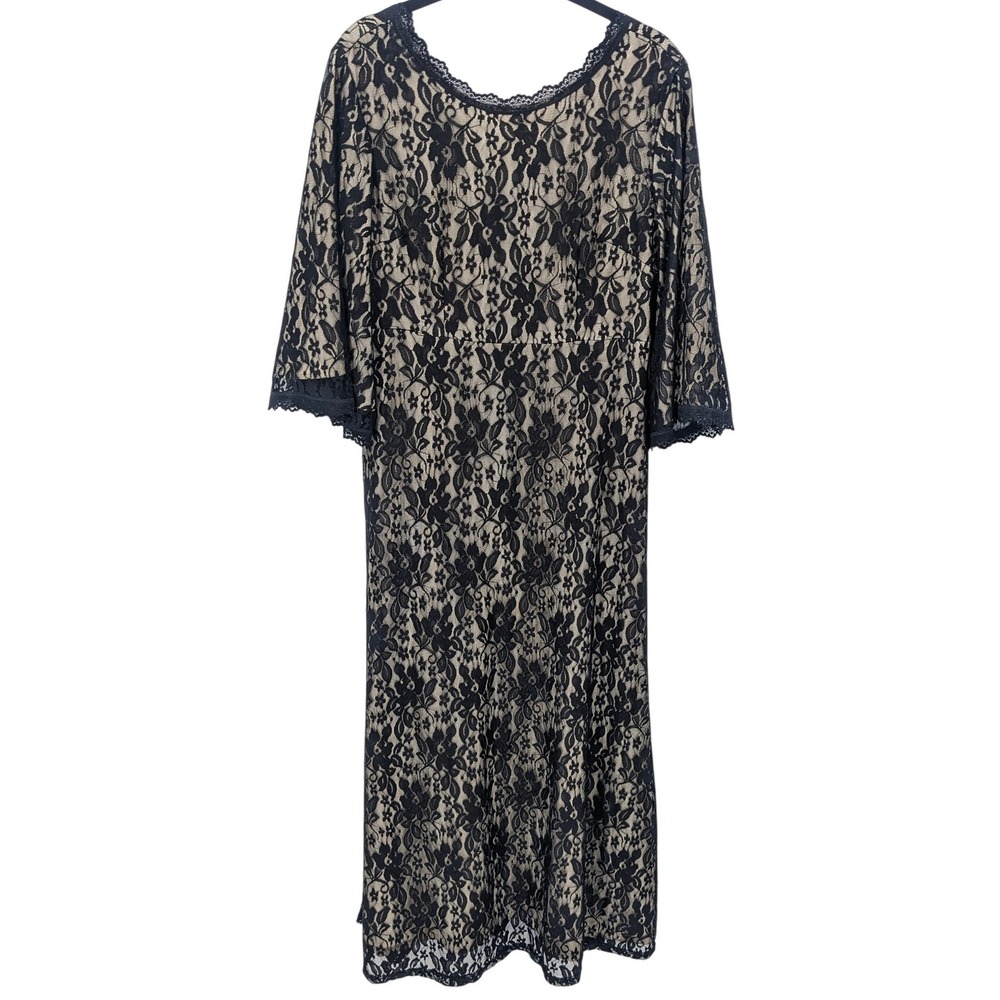 Whimsigoth Lace Dress Medium Black Nude Bell Sleeve V Neck‎ Maxi Dark Romantic